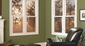 Home interior with East 2000 Series windows featuring double hung style windows