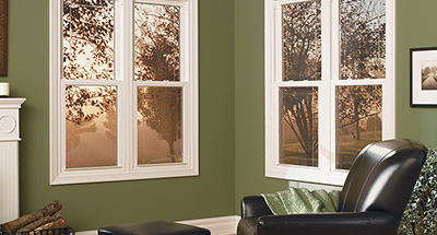 Home interior with East 2000 Series windows featuring double hung style windows