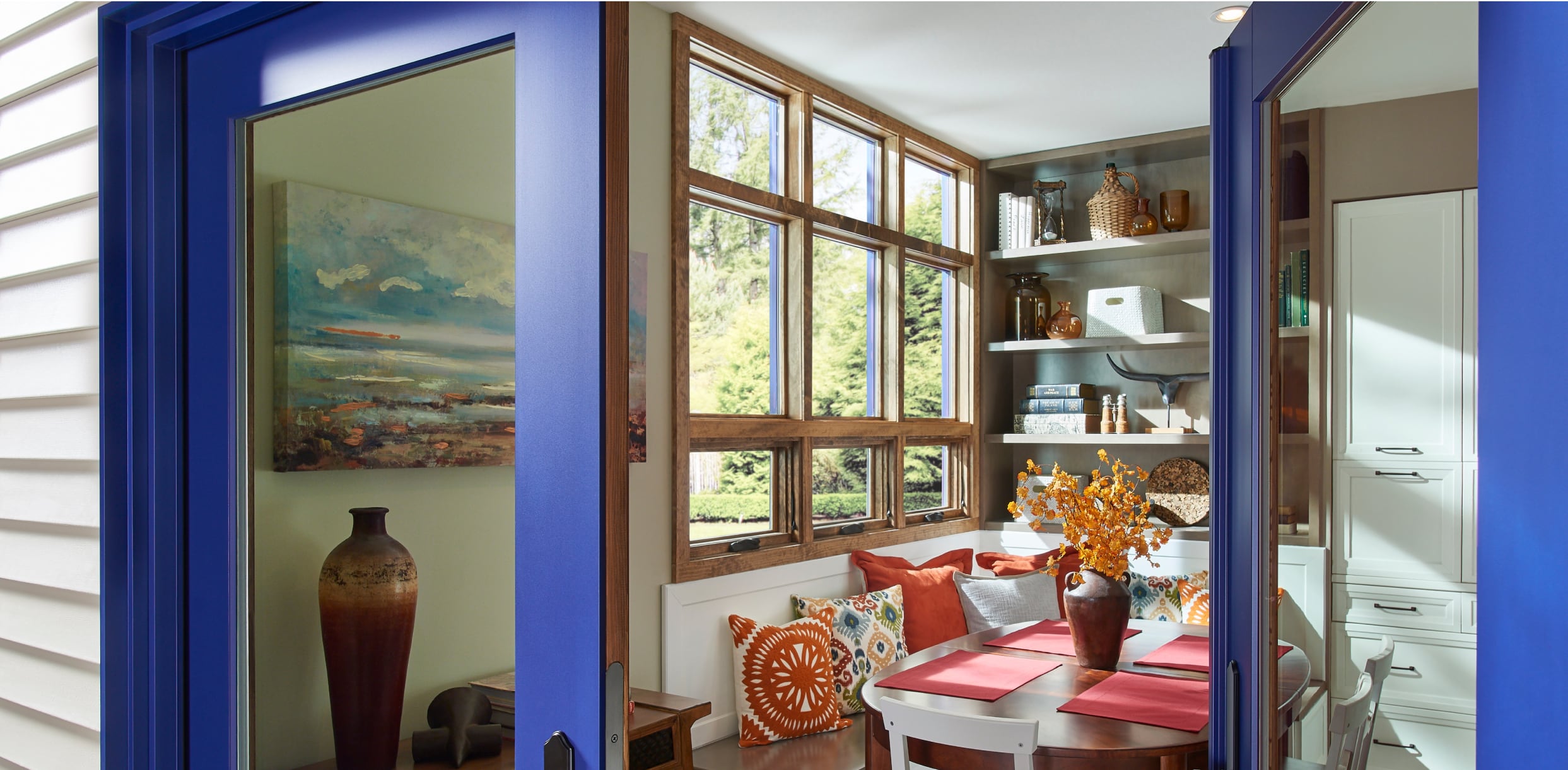 Exterior View of A MIRA IN-Swing Pati Door in Radiance Sapphire Ice