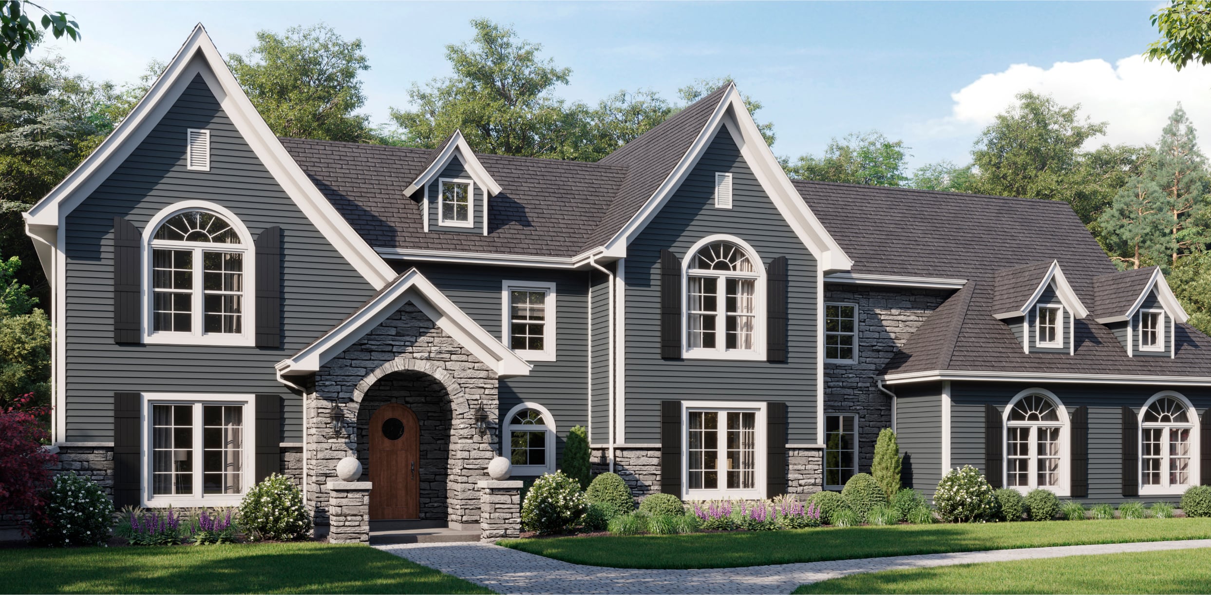 Traditional Exterior 1500 Series White Radius Geometric Windows