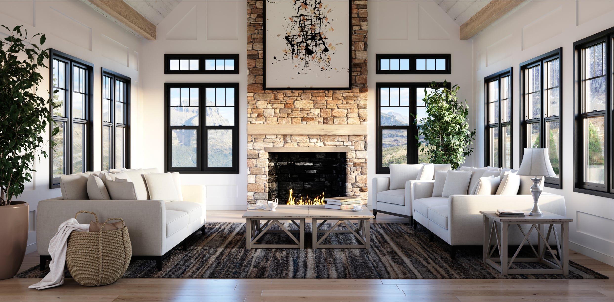 Interior Black West Pro Series Single Hung Windows with Grilles