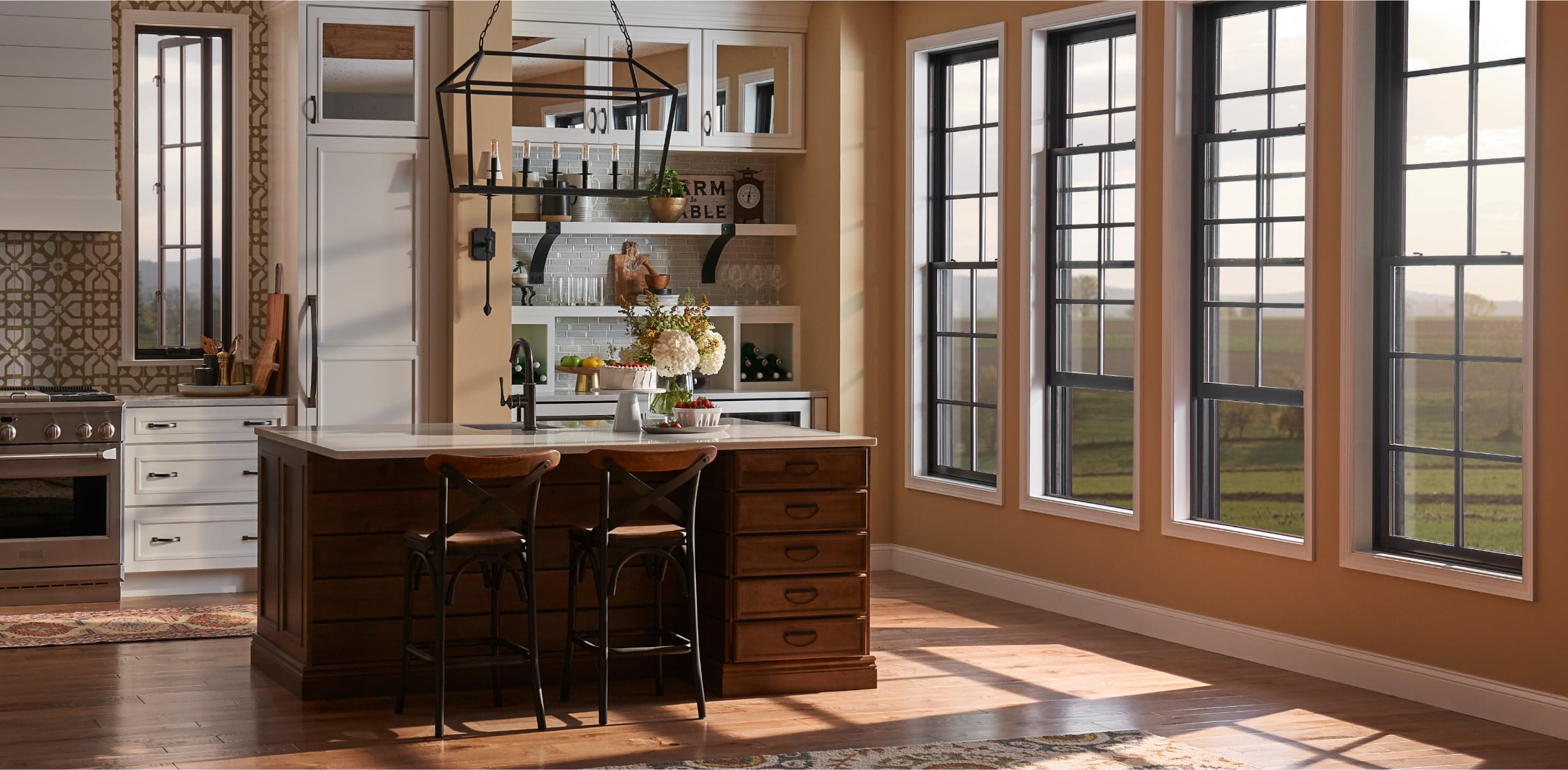 Interior Black MIRA Double Hung Windows with Colonial Grilles