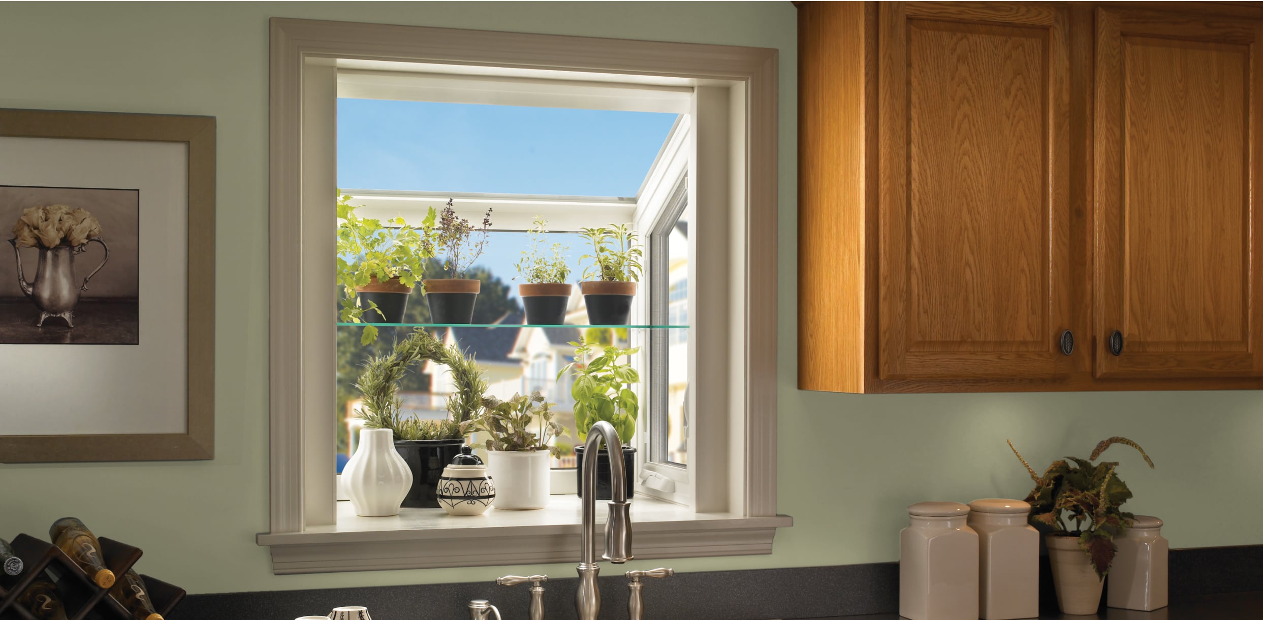 Sand Interior Garden Window with Casement End-Vents