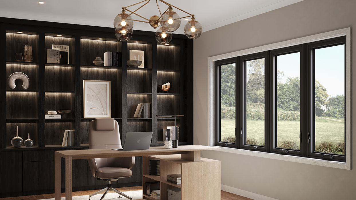 Black Interior 1500 Vinyl Collection Casement Combination Window in Office